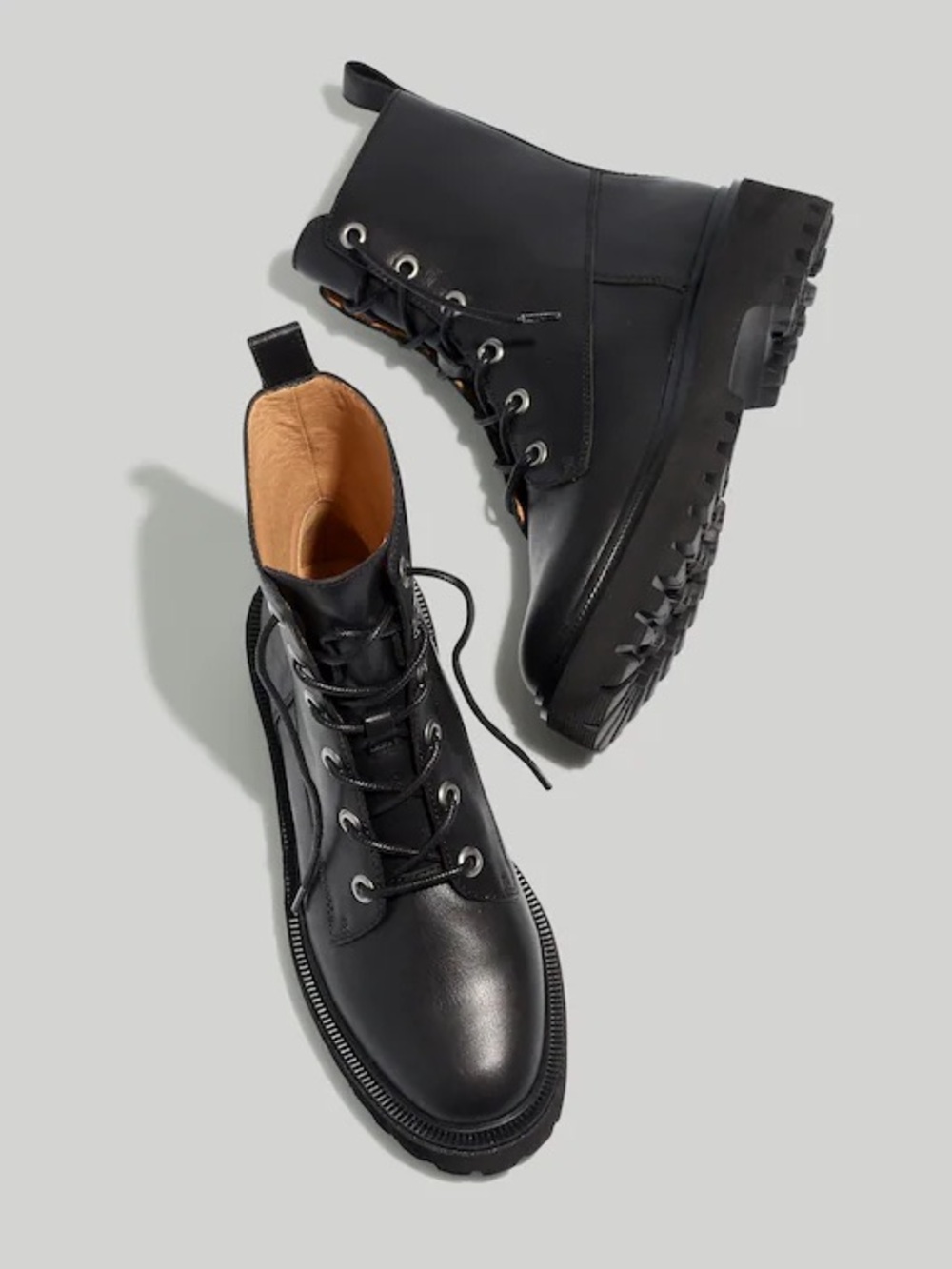 Madewell The Rayna Lace-Up Boot in Leather True Black